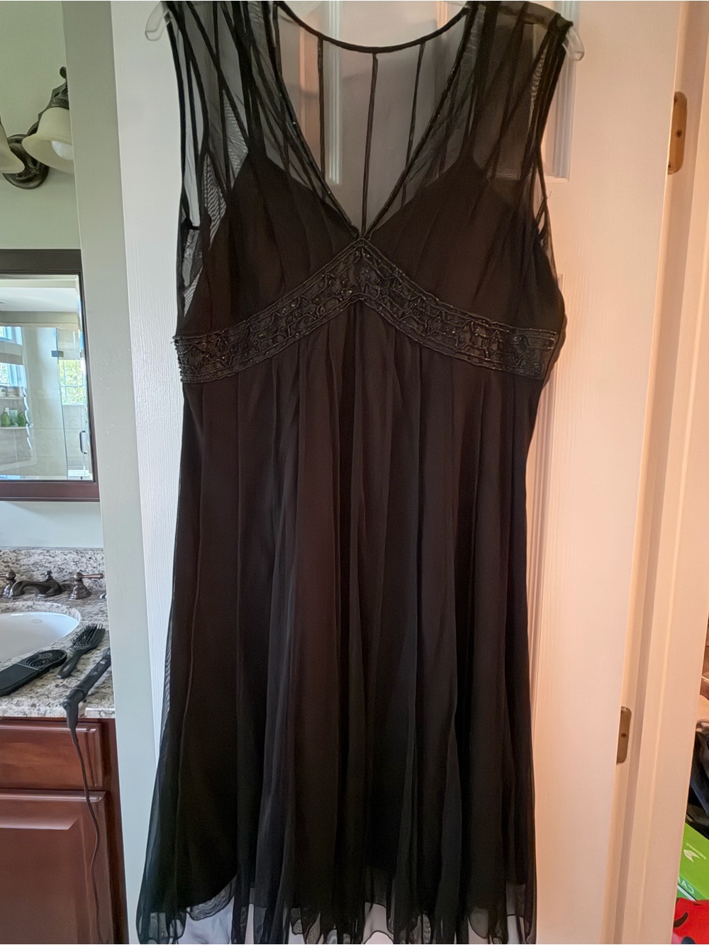 Max Studio Black Sheer Mesh Dress with Embroidered Waist